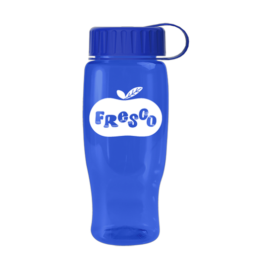 UpCycle Poly-Pure 27 Oz. Transparent Bottle with Tethered Lid, Screen Print