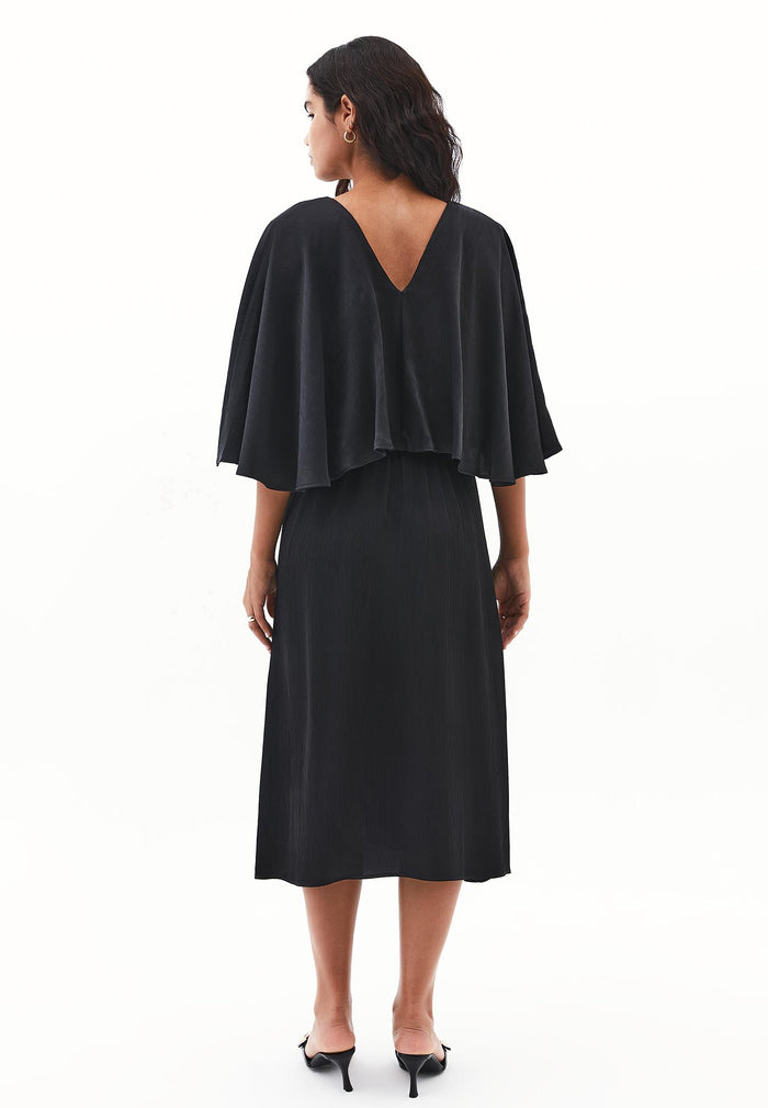 V Neck Long Dress - BLACK