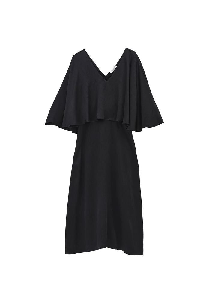 V Neck Long Dress - BLACK