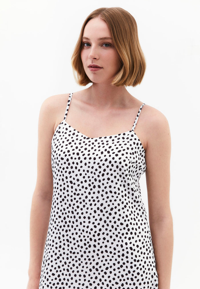 V-Neck Printed Long Modest Dress - POLKA DOT COMB