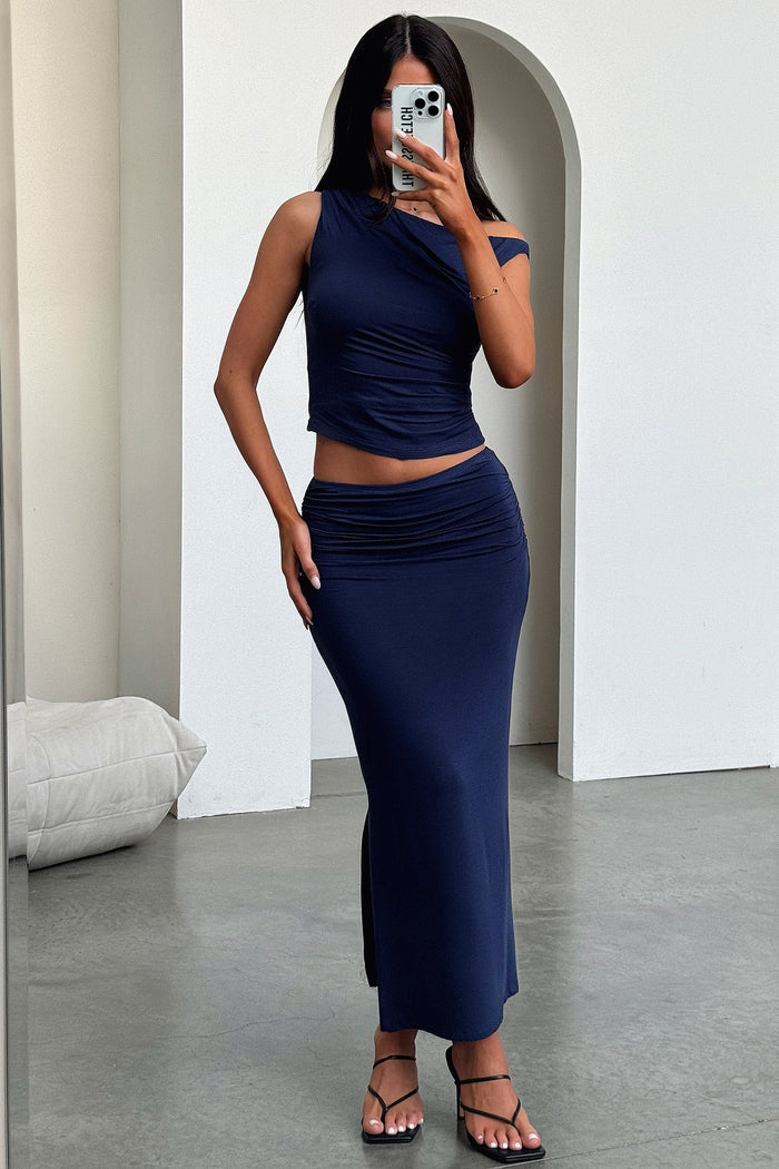 Vamika Off Shoulder Ruched Top - Navy