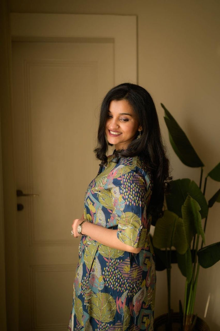 Vanya Cotton A-line Set- Blue Mix Print