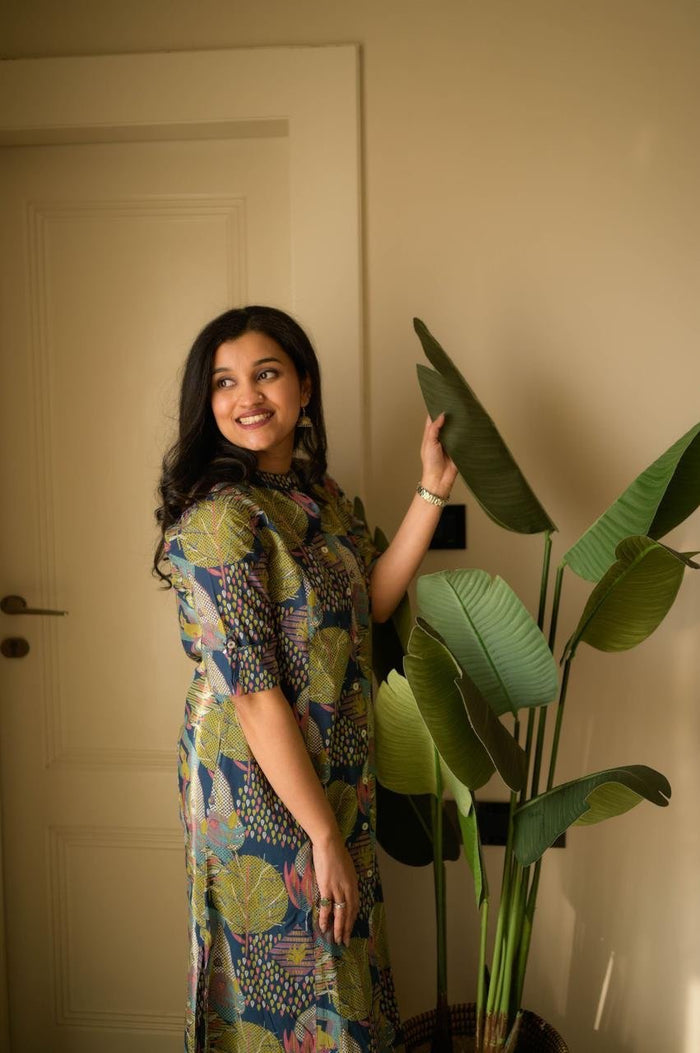 Vanya Cotton A-line Set- Blue Mix Print