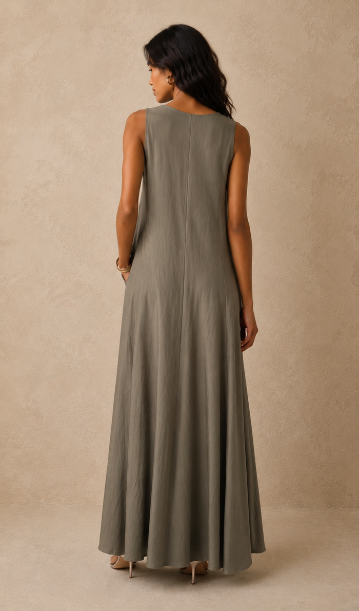 Viola V Neck Dress Dark Khaki