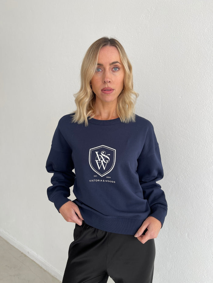 V&W Crest Sweater - Navy