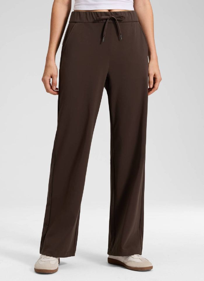 CRZ YOGA Women's Business Drawstring Pocket Straight Leg Pant 30" Hot Fudge Brown