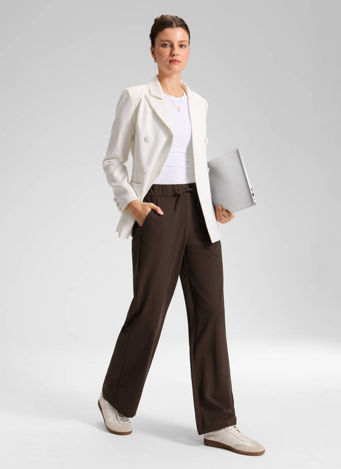 CRZ YOGA Women's Business Drawstring Pocket Straight Leg Pant 30" Hot Fudge Brown