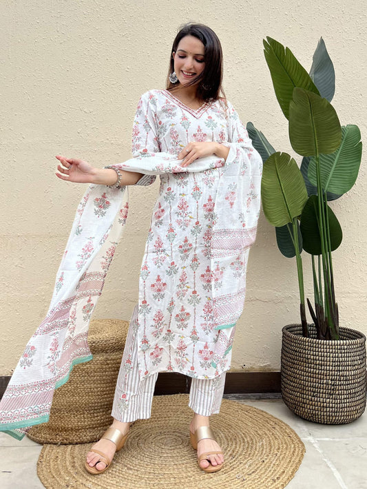 White Floral Afghan Suit