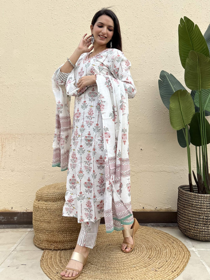 White Floral Afghan Suit