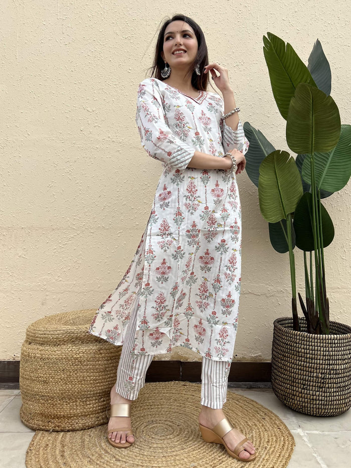 White Floral Afghan Suit