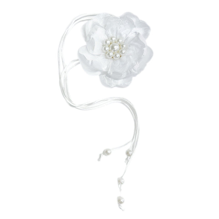 White Pearl Ceremony Flower Tie With Pearl Tassels - Petite Maison Kids