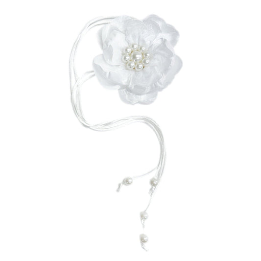 White Pearl Ceremony Flower Tie With Pearl Tassels - Petite Maison Kids