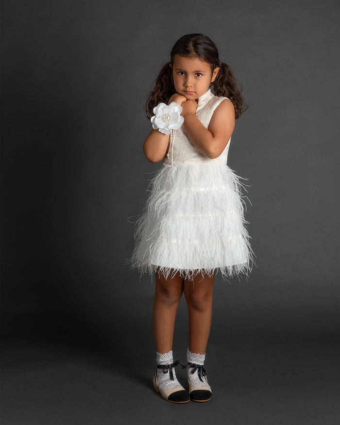 White Pearl Ceremony Flower Tie With Pearl Tassels - Petite Maison Kids