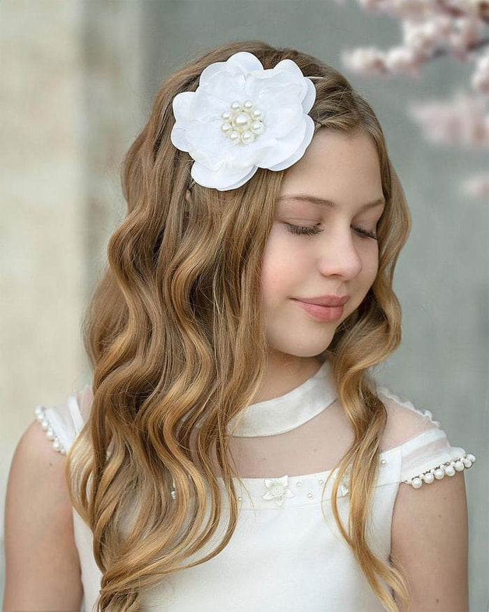 White Pearl Ceremony Flower Tie With Pearl Tassels - Petite Maison Kids