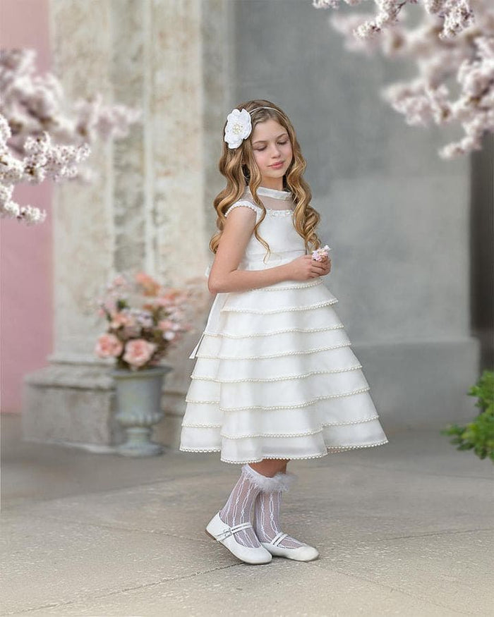 White Pearl Ceremony Flower Tie With Pearl Tassels - Petite Maison Kids