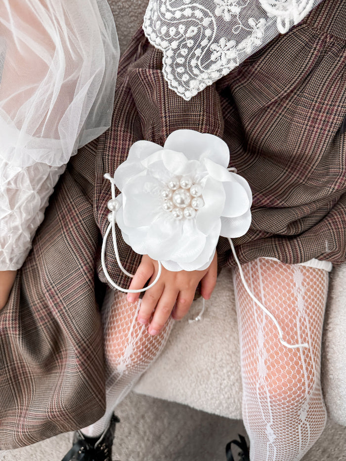 White Pearl Ceremony Flower Tie With Pearl Tassels - Petite Maison Kids