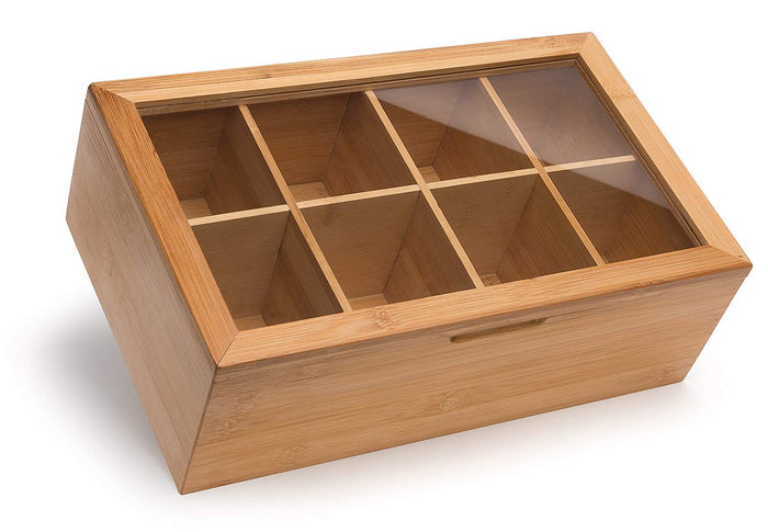 White Whale Wooden Tea Box Storage Organizer Taller Size Holds 120+ Standing or Flat Tea Bags