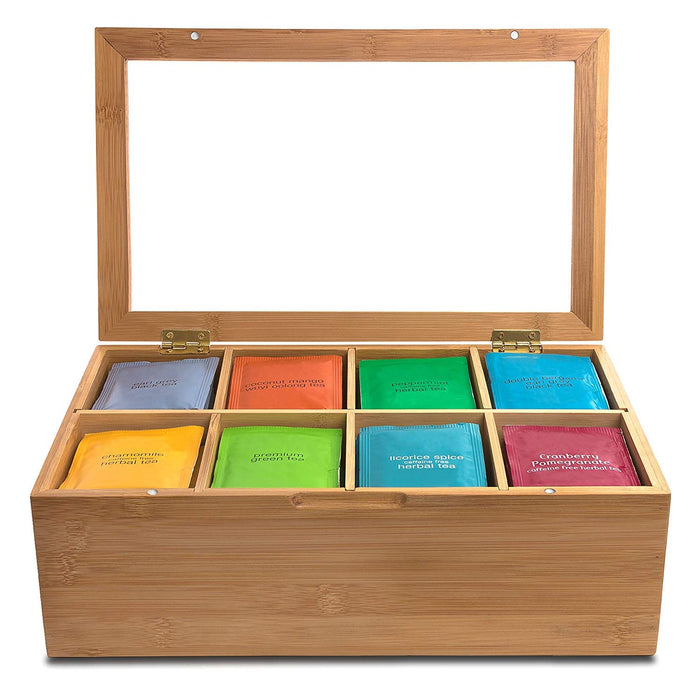 White Whale Wooden Tea Box Storage Organizer Taller Size Holds 120+ Standing or Flat Tea Bags