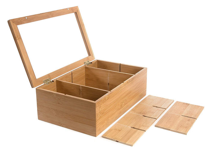 White Whale Wooden Tea Box Storage Organizer Taller Size Holds 120+ Standing or Flat Tea Bags
