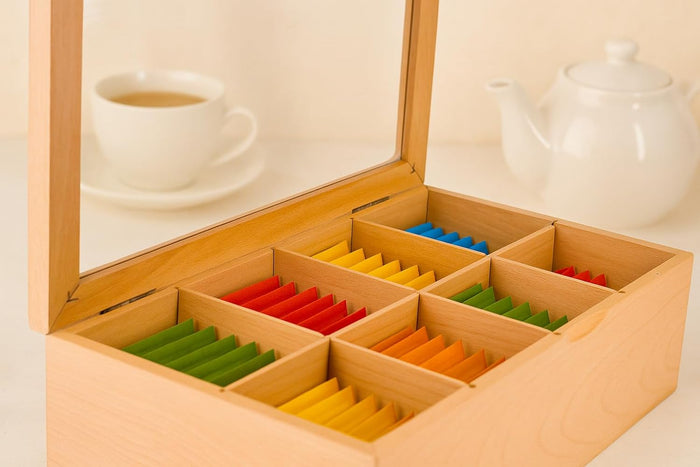 White Whale Wooden Tea Box Storage Organizer Taller Size Holds 120+ Standing or Flat Tea Bags