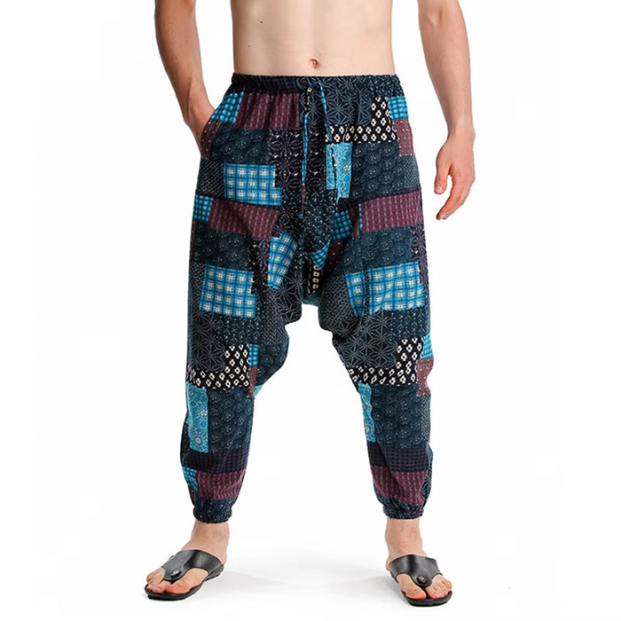 Whitewhale Mens Cotton Printed Harem Pants Pockets Yoga Trousers Hippie