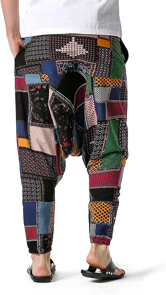 Whitewhale Mens Cotton Printed Harem Pants Pockets Yoga Trousers Hippie