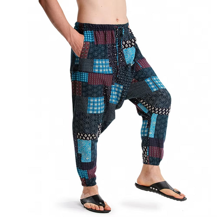 Whitewhale Mens Cotton Printed Harem Pants Pockets Yoga Trousers Hippie