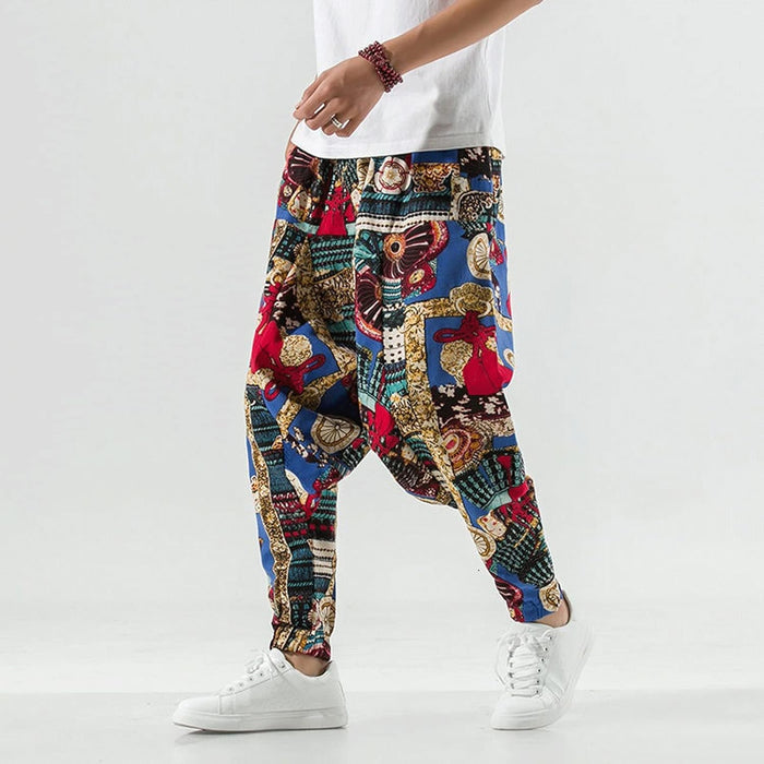 Whitewhale Mens Cotton Printed Harem Pants Pockets Yoga Trousers Hippie