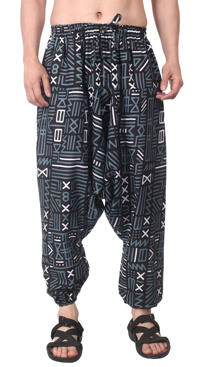 Whitewhale Mens Cotton Printed Harem Pants Pockets Yoga Trousers Hippie