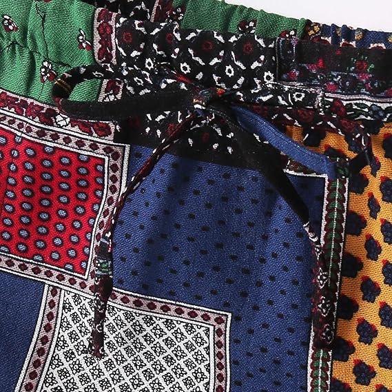 Whitewhale Mens Cotton Printed Harem Pants Pockets Yoga Trousers Hippie