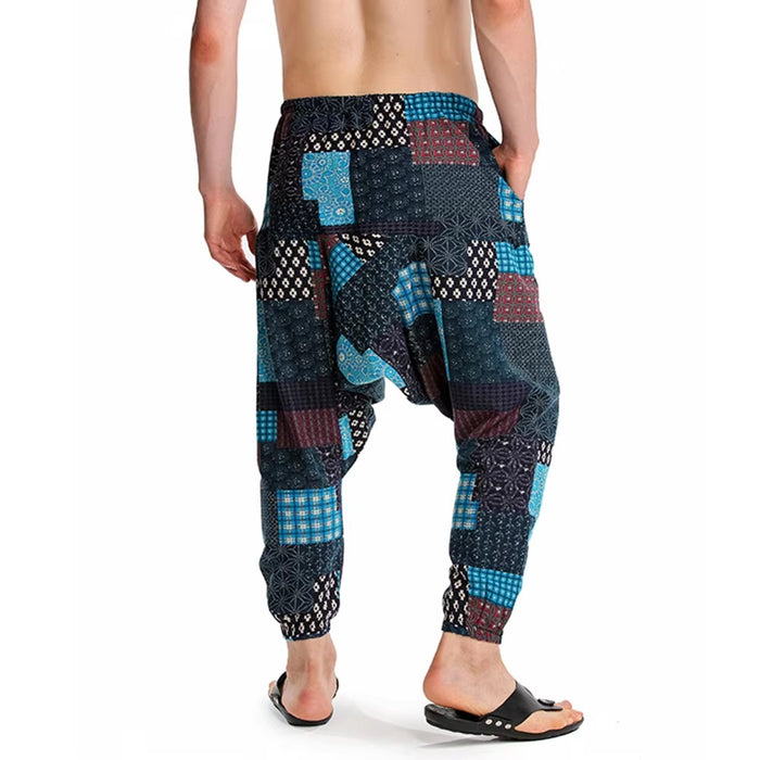 Whitewhale Mens Cotton Printed Harem Pants Pockets Yoga Trousers Hippie