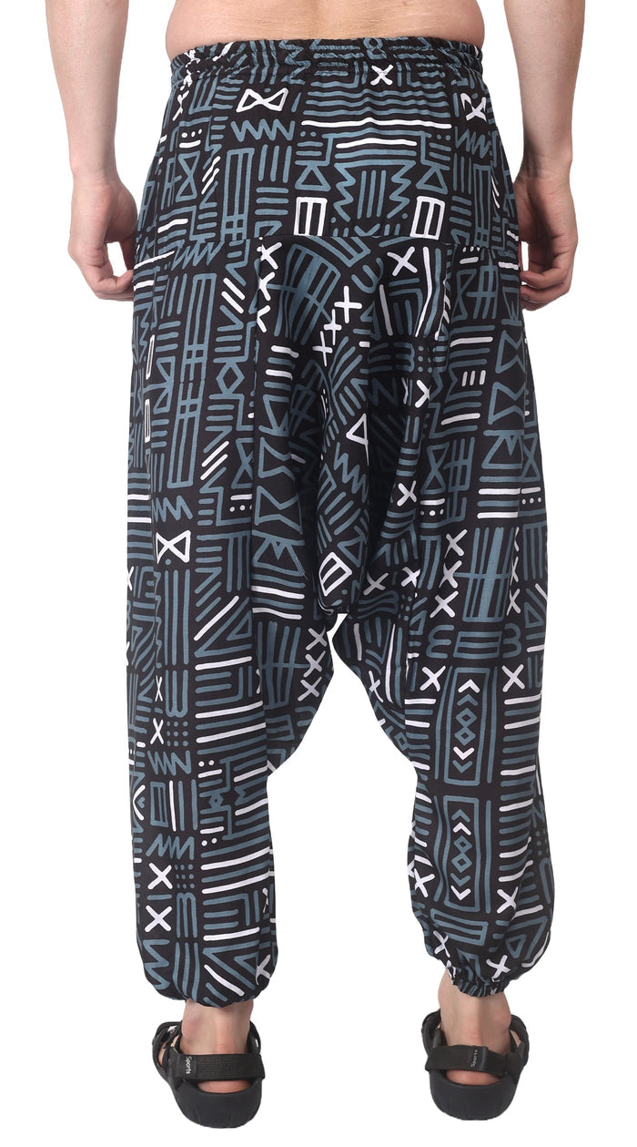 Whitewhale Mens Cotton Printed Harem Pants Pockets Yoga Trousers Hippie