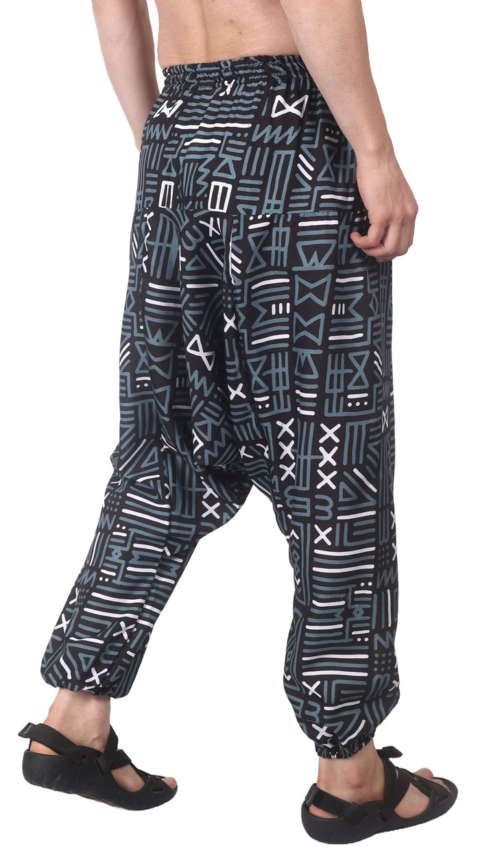 Whitewhale Mens Cotton Printed Harem Pants Pockets Yoga Trousers Hippie