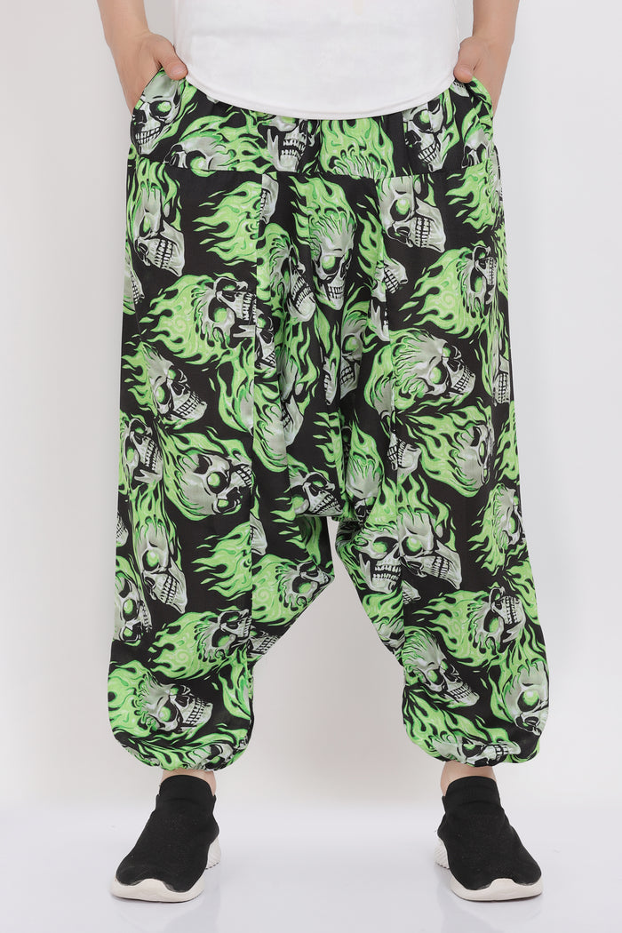 Whitewhale Mens Cotton Skull Printed Harem Pants Pockets Yoga Trousers Hippie