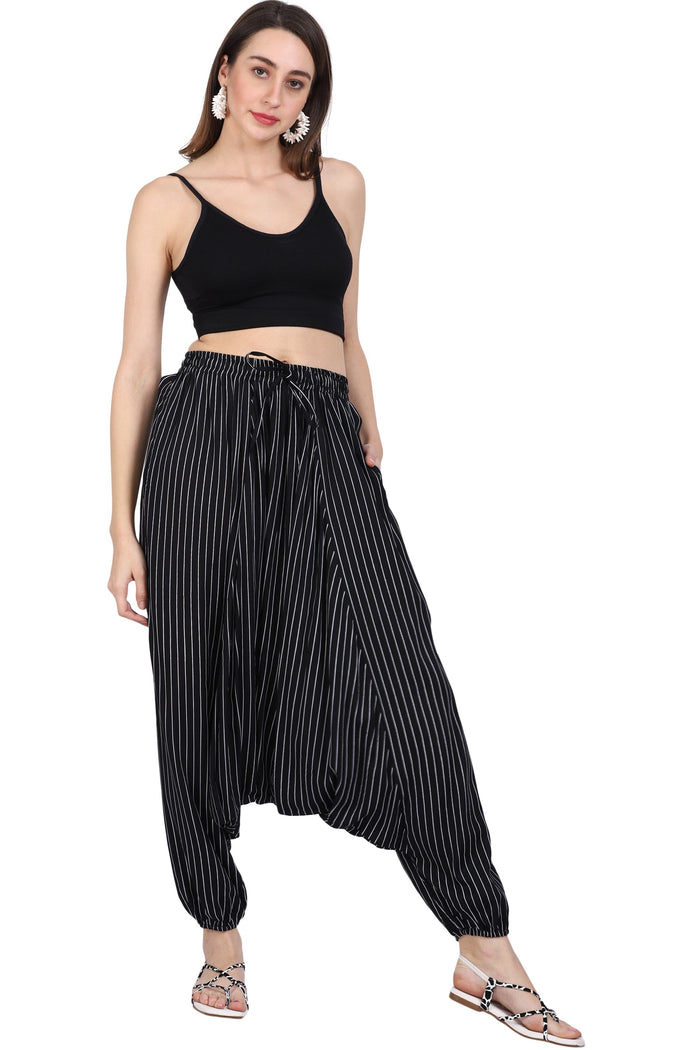 Whitewhale Mens Rayon Stripe Harem Pants Pockets Yoga Trousers Hippie