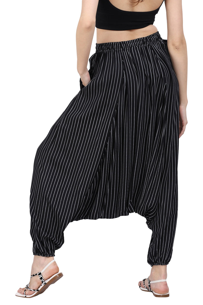 Whitewhale Mens Rayon Stripe Harem Pants Pockets Yoga Trousers Hippie