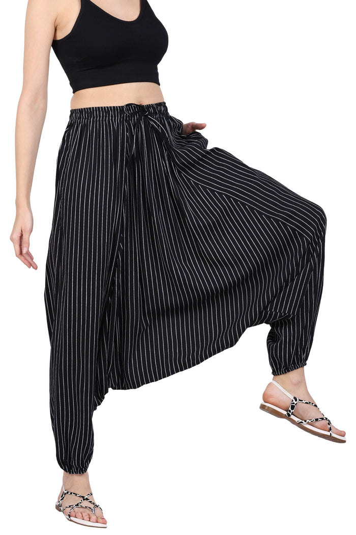Whitewhale Mens Rayon Stripe Harem Pants Pockets Yoga Trousers Hippie