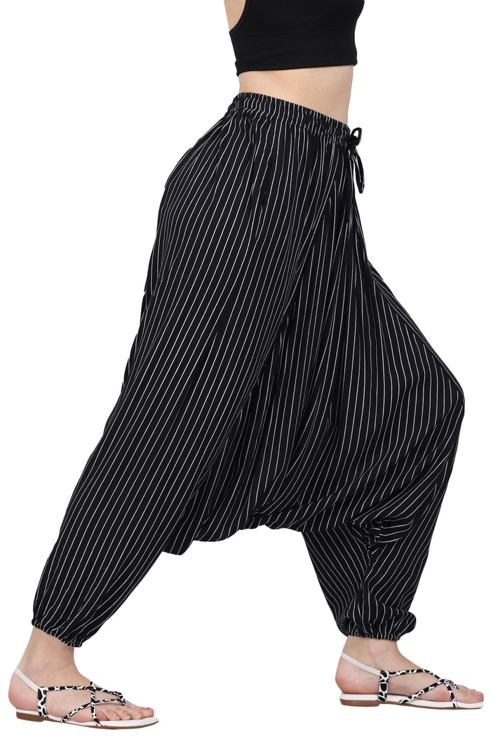Whitewhale Mens Rayon Stripe Harem Pants Pockets Yoga Trousers Hippie