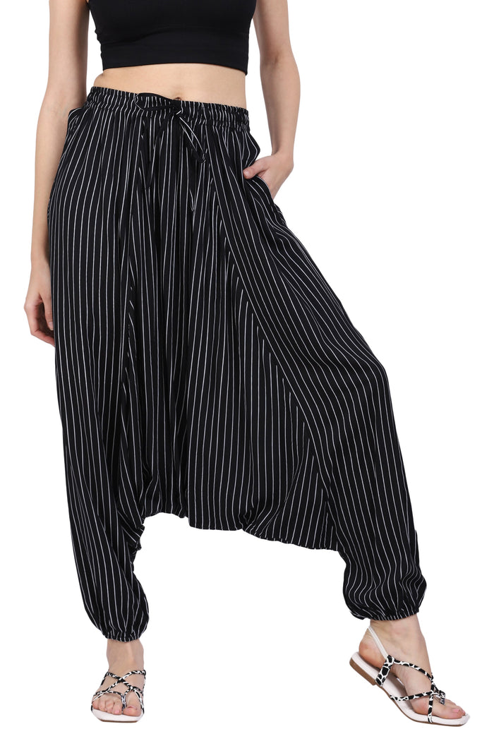 Whitewhale Mens Rayon Stripe Harem Pants Pockets Yoga Trousers Hippie
