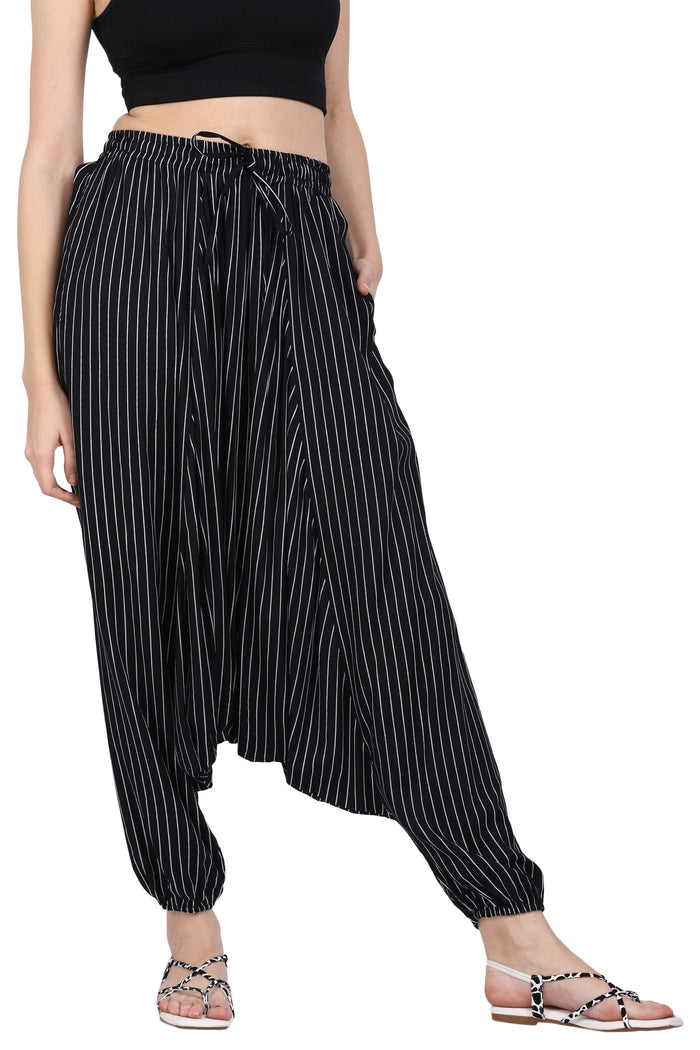 Whitewhale Mens Rayon Stripe Harem Pants Pockets Yoga Trousers Hippie