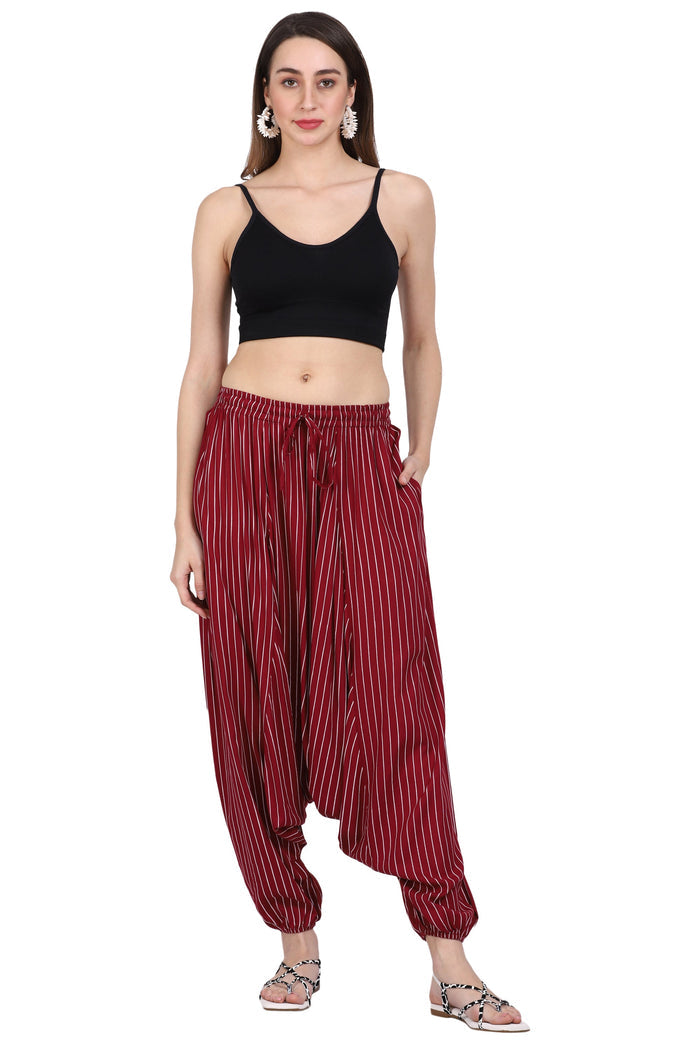 Whitewhale Mens Rayon Stripe Harem Pants Pockets Yoga Trousers Hippie
