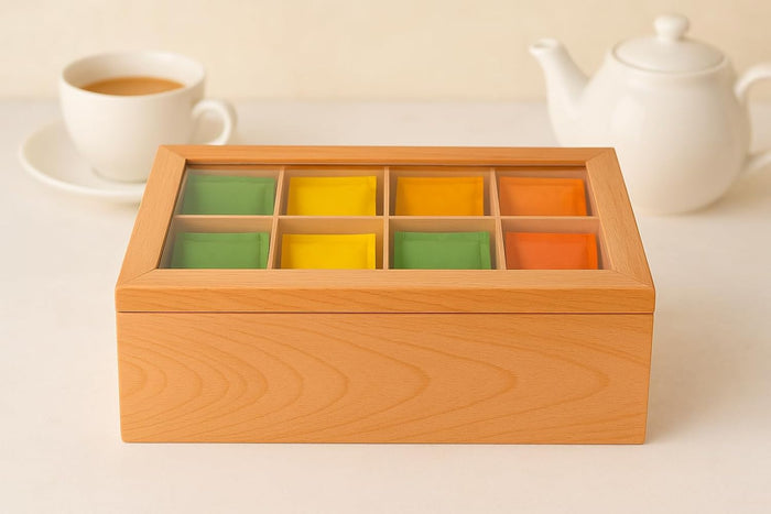 Whitewhale Wooden Tea Box Storage Natural Tea Chest Tea Bag Holder with Glass Window