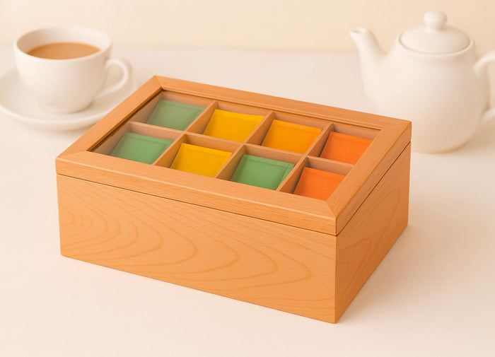 Whitewhale Wooden Tea Box Storage Natural Tea Chest Tea Bag Holder with Glass Window