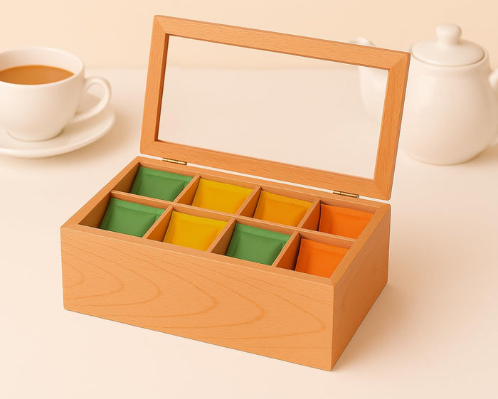Whitewhale Wooden Tea Box Storage Natural Tea Chest Tea Bag Holder with Glass Window