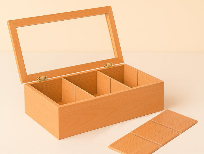 Whitewhale Wooden Tea Box Storage Natural Tea Chest Tea Bag Holder with Glass Window