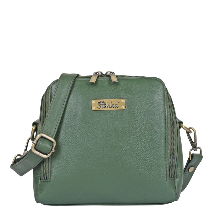 Women's olive green leather crossbody sling bag for work, travel, and daily use