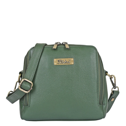 Women's olive green leather crossbody sling bag for work, travel, and daily use