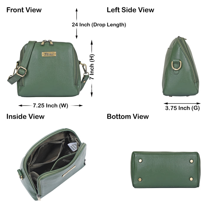 Women's olive green leather crossbody sling bag for work, travel, and daily use-infographic image