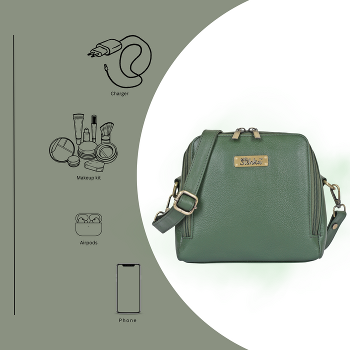 Women's olive green leather crossbody sling bag for work, travel, and daily use-feature image