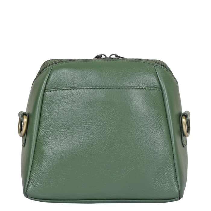 Women's olive green leather crossbody sling bag for work, travel, and daily use-back view